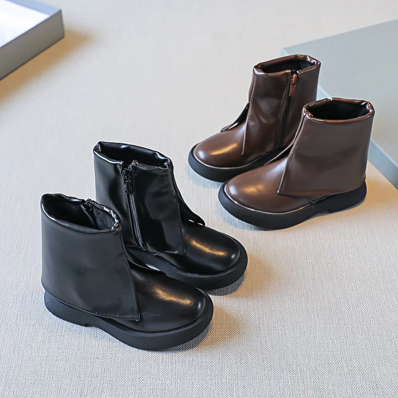 

2021 Autumn Winter Children's Shoes New Kids Mid-tube Thin Boots Anti-skid Plus Velvet Kids High-top Sneakers Girls Knight Boots