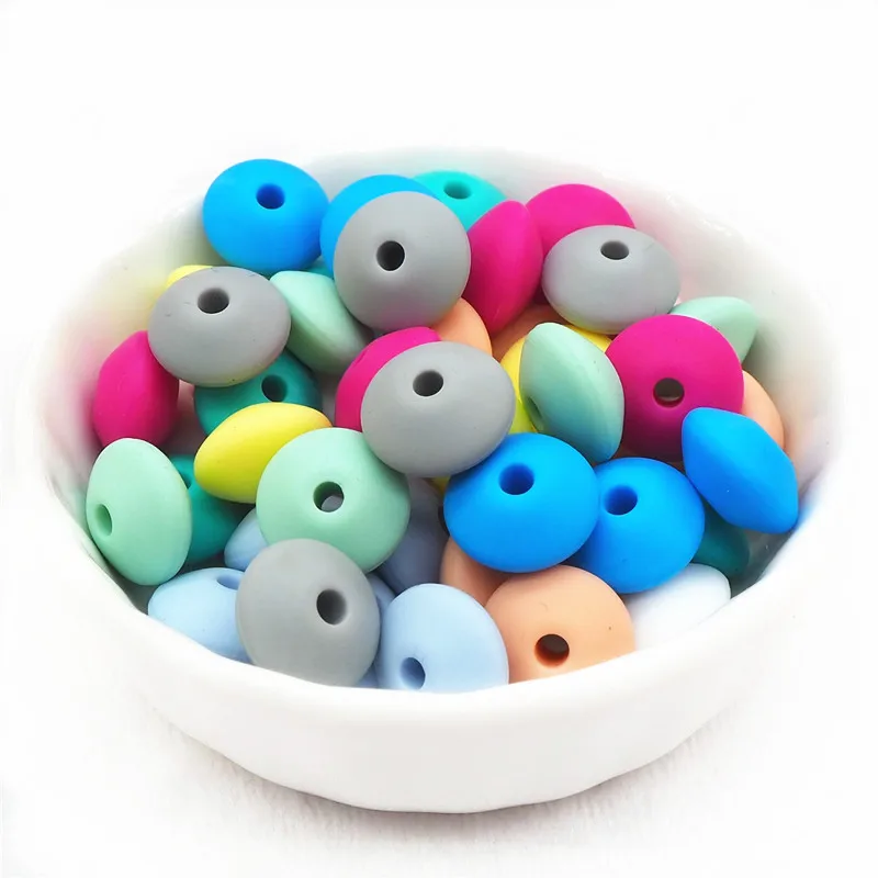 Chenkai 100pcs Silicone Abacus Teether Lentil Beads DIY Nursing Baby Pacifier Jewelry Toy Pendant Making Beads BPA Free 14x8mm