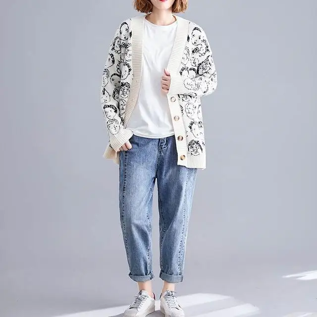 White cardigan Большой размер Kawaii мультфильм вязаный женский свитер Кардиган корейский трико кардиганы женские свитера свитеров Invierno Mujer - Цвет: White cardigan
