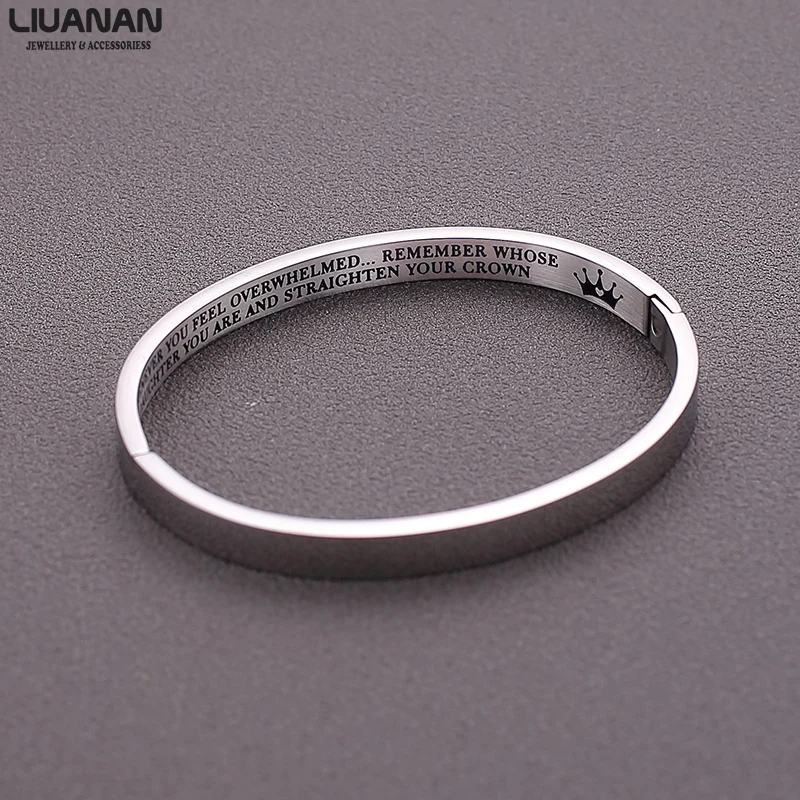 

Stainless Steel Bangle Bracelet Gift for Women Daughter Granddaughter Jewelry Whenever Feel Overwhelmed Straighten Your Crown