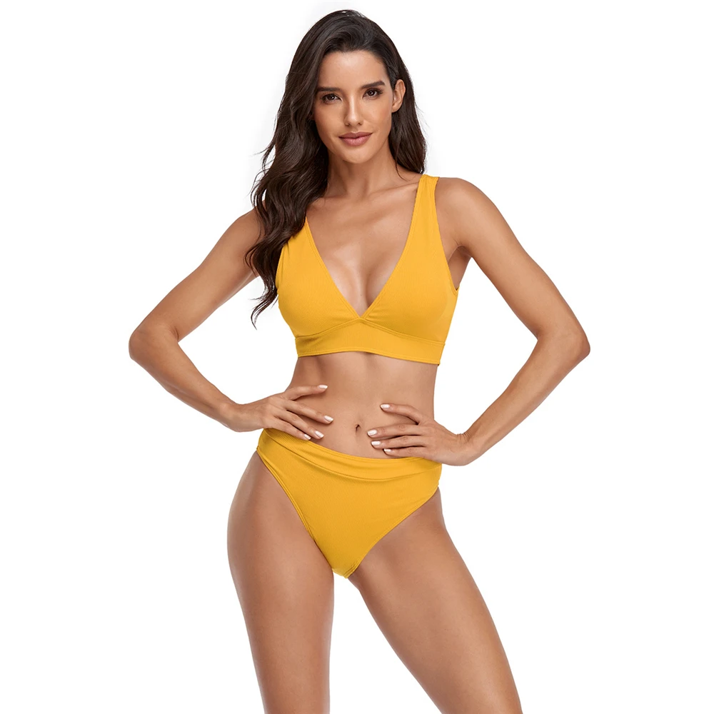 

Summer Solid Color Swimwear Women Bathing Beach Bikini Sexy 2021 Two-Pieces Suits Dropship Party Swimsuits Slim Girls Bikinis