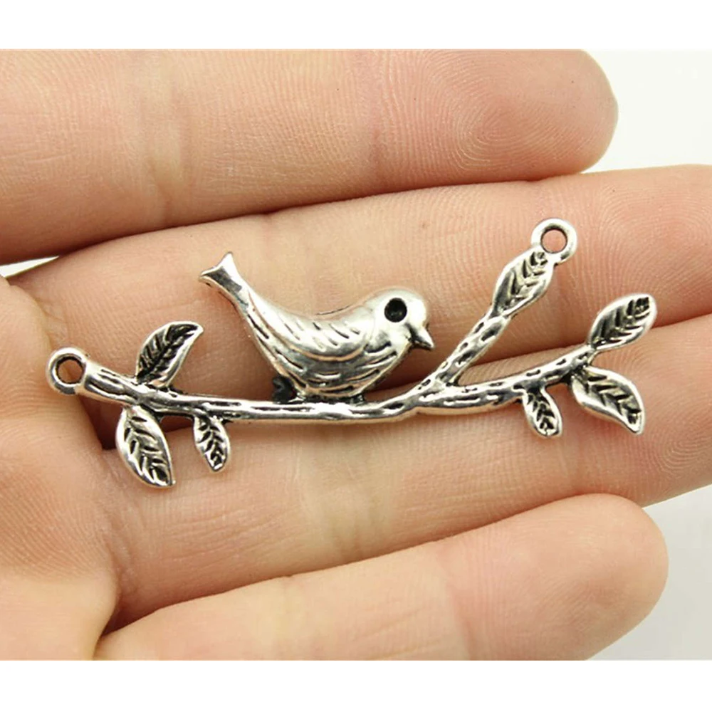 

2pcs Birds Branches Pendant Bird On Branche Pendant Bird Branch Charm Antique Silver Color 22x58mm