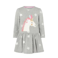 jumping meters long sleeve grey unicorn princess girls dresses cotton stars childrens 2 7t clothes fashion party frocks