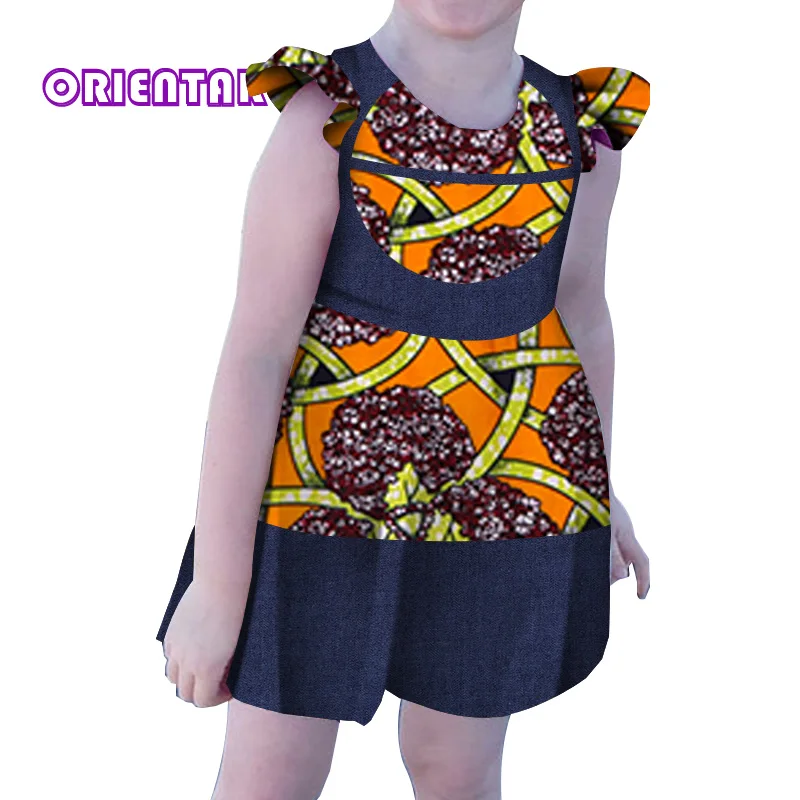 

2020 African Dresses for Girls African Print Cotton Ruffles Sleeve Mini Dress Cute Baby Girls Bazin Riche African Clothes WYT469