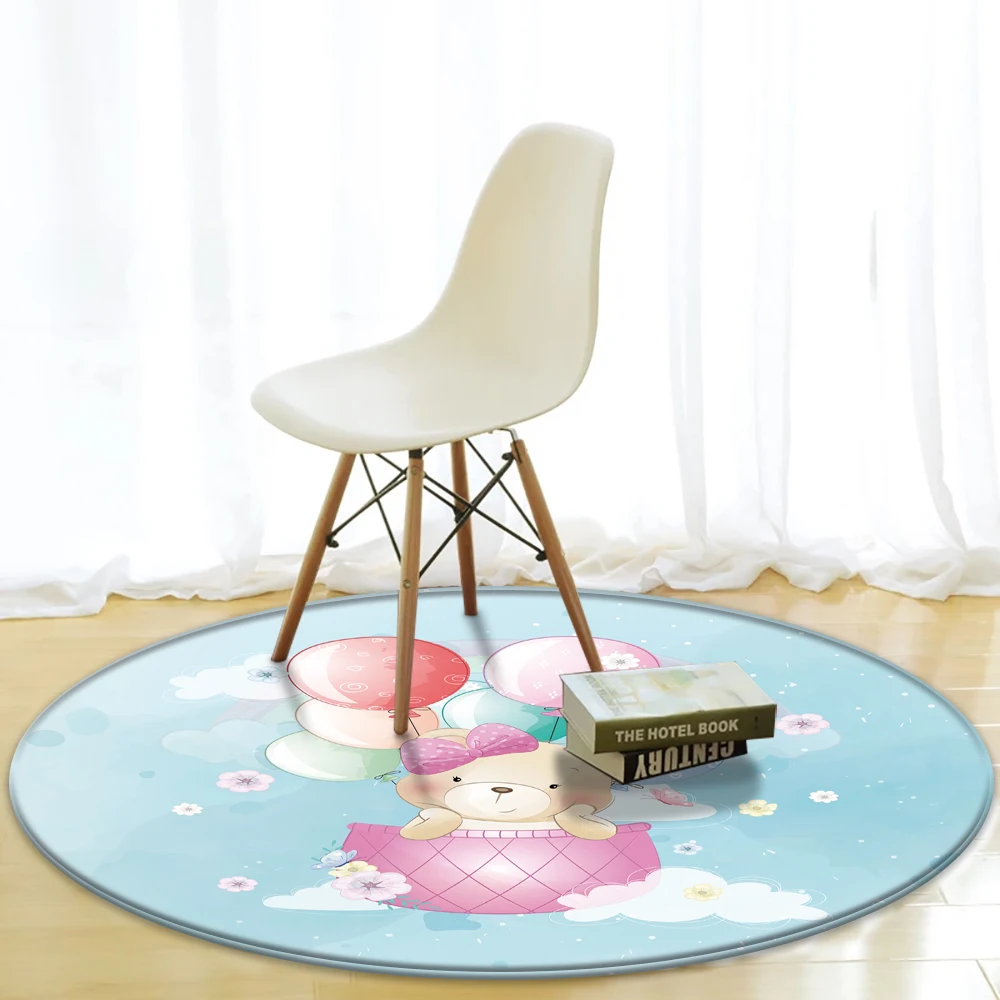 

Simple Children Carpet Balloon Blue Cute Bear Pattern Non-Slip Baby Hand Print Round Carpet Baby Play Children Flannel Carpet