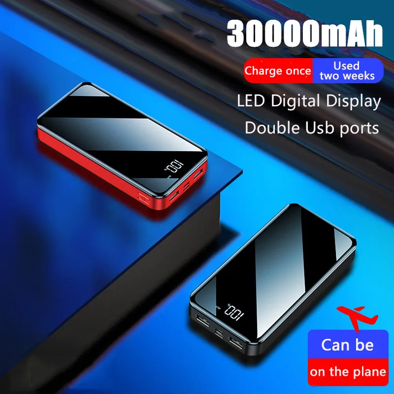 Горячая Power Bank 30000 мАч зарядное устройство светодиодным дисплеем и двойным портом