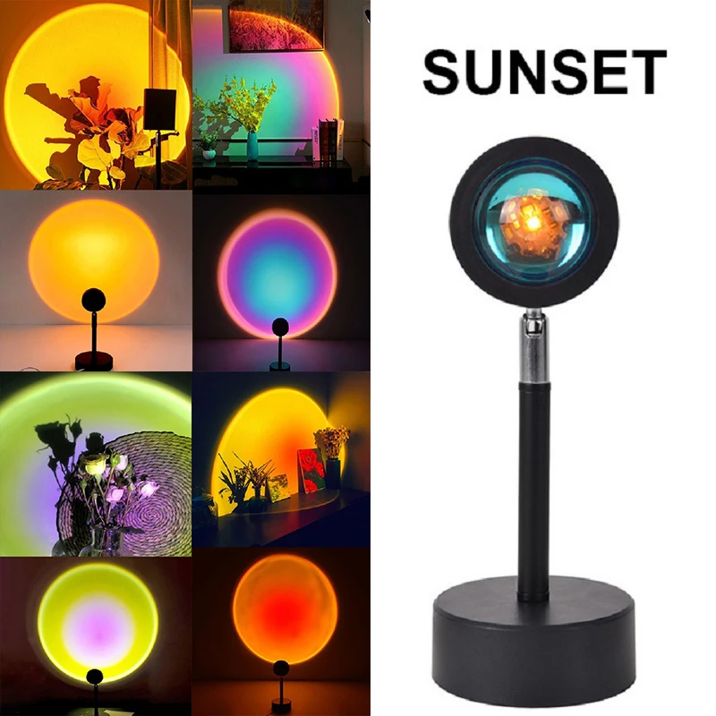 

Sun Sunset Rainbow Projector Atmosphere Night Light Lamp USB Home Decoration Room Laser Cove Ceiling Space Hologram Starlight