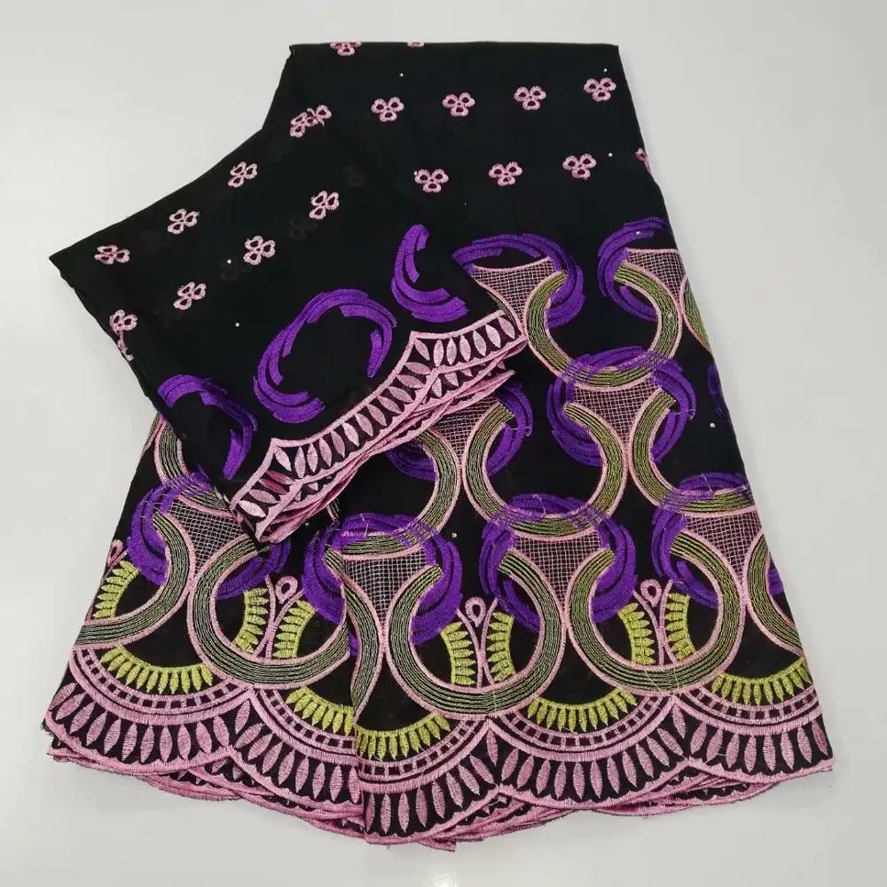 Новинка 2 + 5 ярдов хлопчатобумажная ткань вышивка парча 2019 Riche Африканский Базен