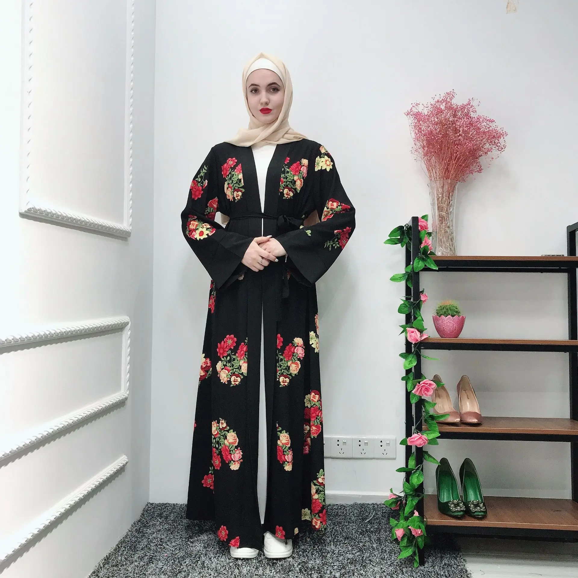 2019 мусульманское платье абайя Дубай с принтом халаты кардиган элегантное для