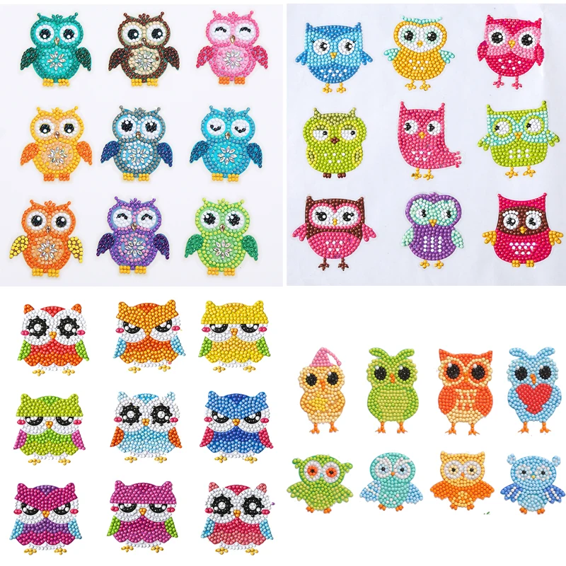 

5D DIY Diamond Painting Stickers Animals Owl Rhinestone Refrigerator Stickers Cartoon Kids Toy Easy Diamond Mosaic Wall Decor