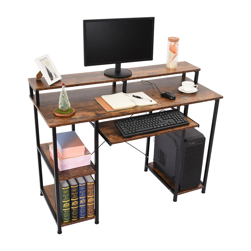 

US Modern Computer Desk With Storage Shelves Home Computer Desks Learning Desk Workstation Black Escritorios De Habitacin