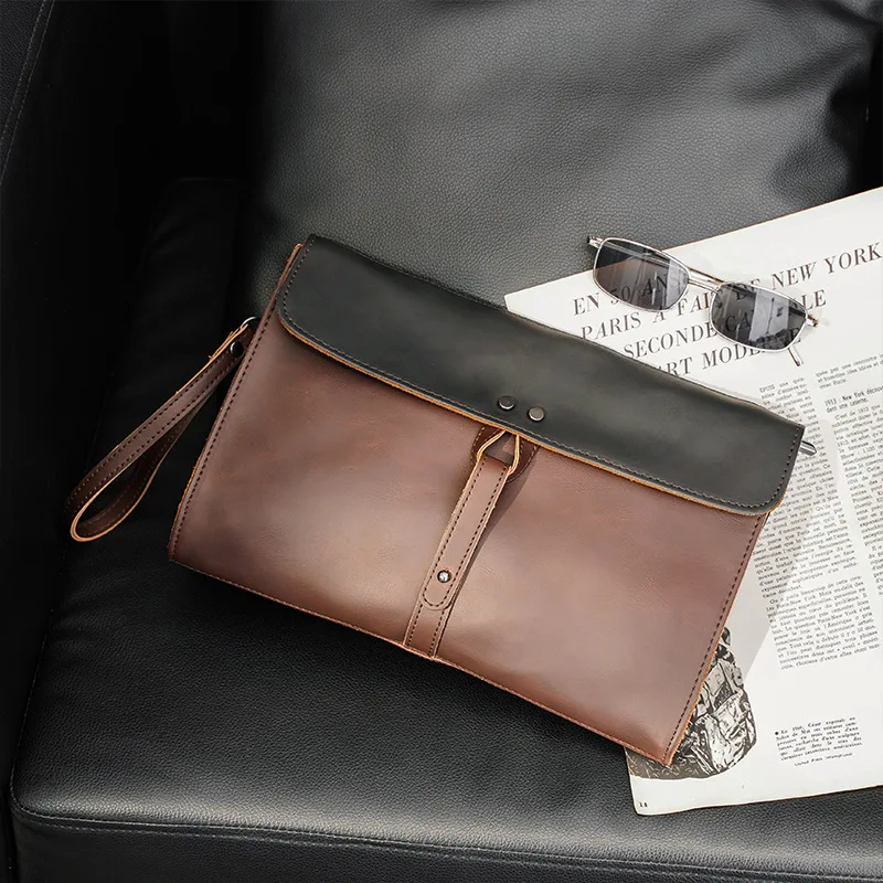 

2021 Soft Material Retro Style Men's PU Business Travel Classic Design Clutch Bag Solid Color Mobile Phone Change Clutch