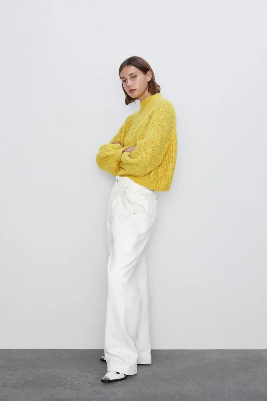 2019 ZA New Winter Hippocampus Sweater Puff Sleeve Half Turtleneck Long Knitwear Pullover Elegant Casual Solid Sweaters | Женская одежда