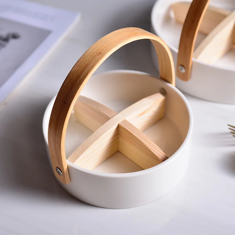 

Nordic Portable Grid Ceramic Fruit Tray Living Room Tea Dim Sum Storage Organizer Home Decoration Holiday Wedding Ornaments