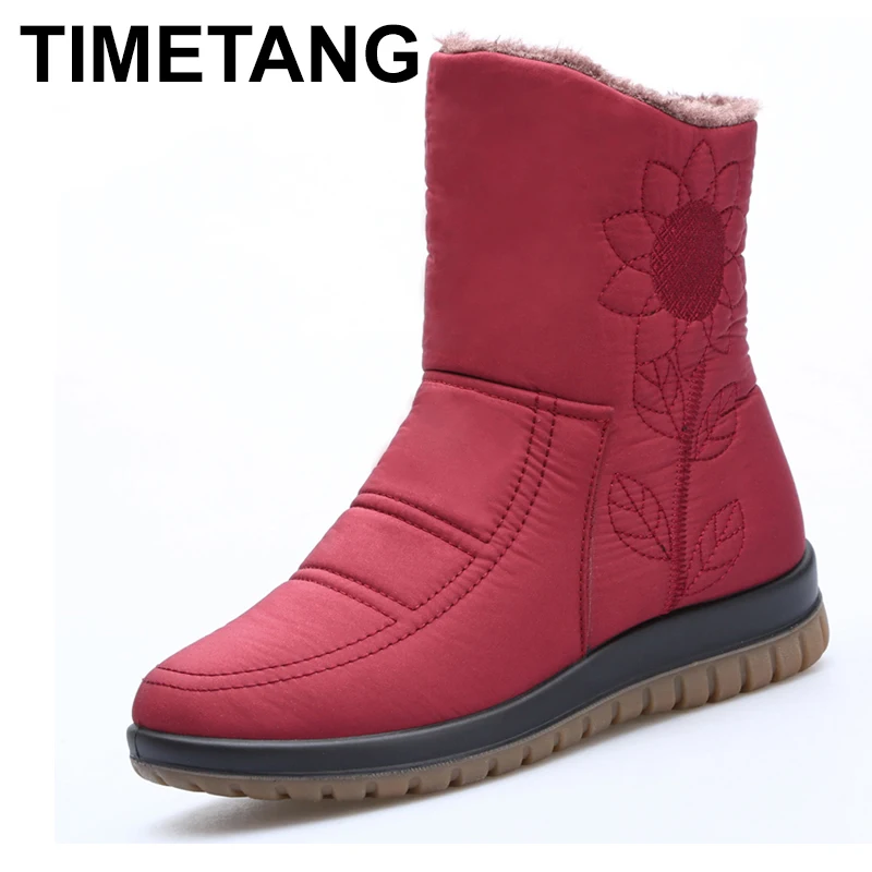 TIMETANG женские кожаные зимние ботинки Женские ботильоны на платформе с плюшем