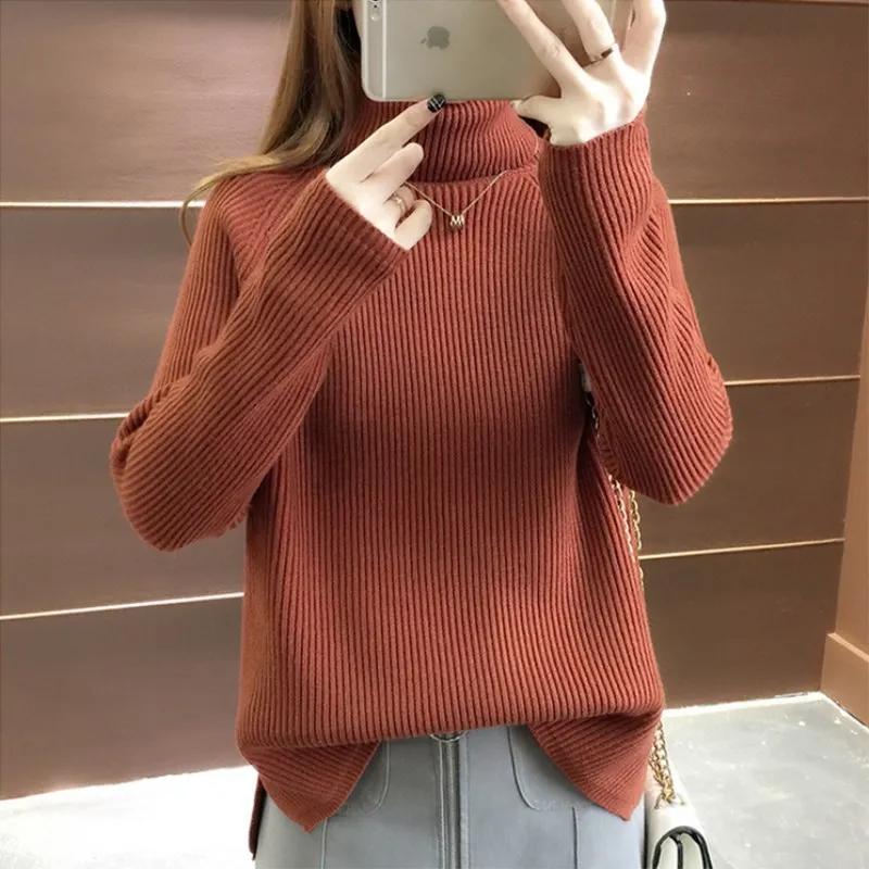 LANMREM желтый женский пуловер с высоким воротом и длинным рукавом вязаный свитер