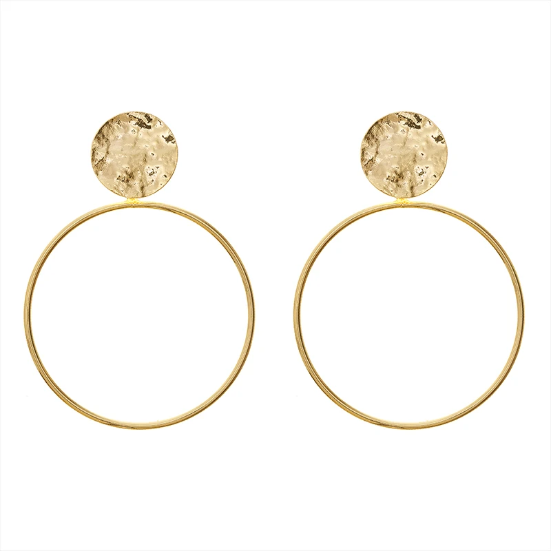 

Jaeeyin 2020 Trendy Gold Color Delicate Minimalist Hammer Surface Hoop Dangle Drop Stud Earrings Women Girls New Year Gift