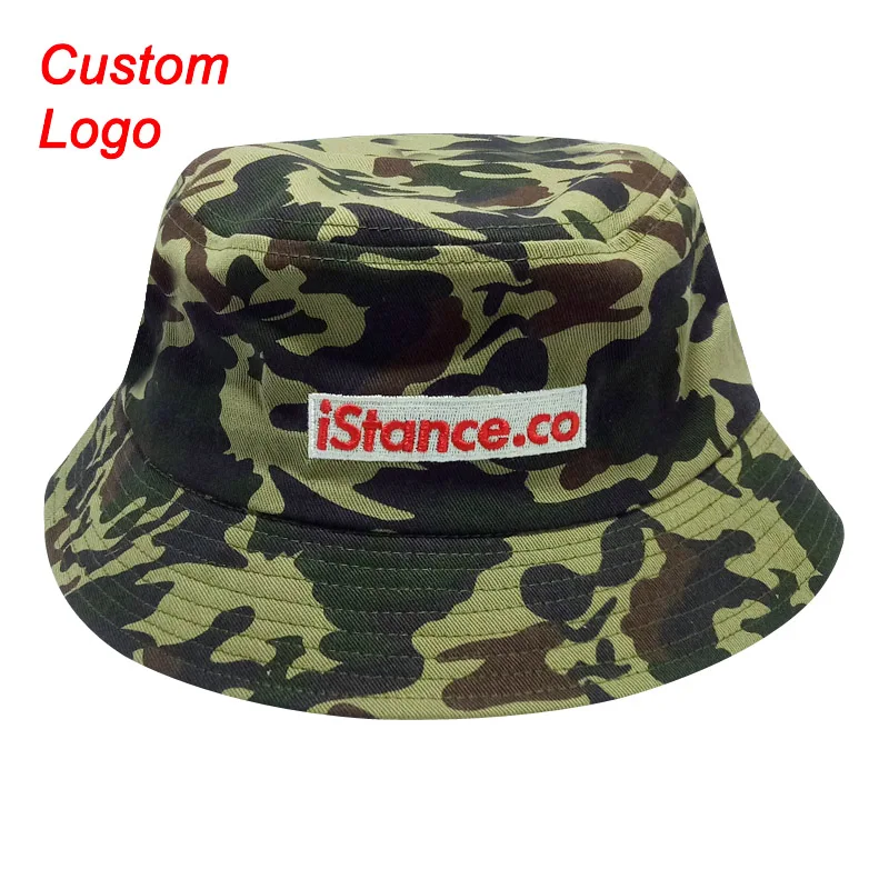 Customize Logo Fishing Cap Camo Army Fabric Fisherman Farmer Travel Sun Visor Pure Cotton OEM Color Fashional Custom Bucket Hat