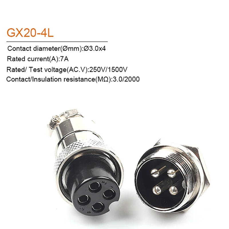1 комплект GX20 2/3/4/5/6/7/8/9/10/12/14/15 Pin 20 мм штекер + гнездо цилиндрический гайкообразный