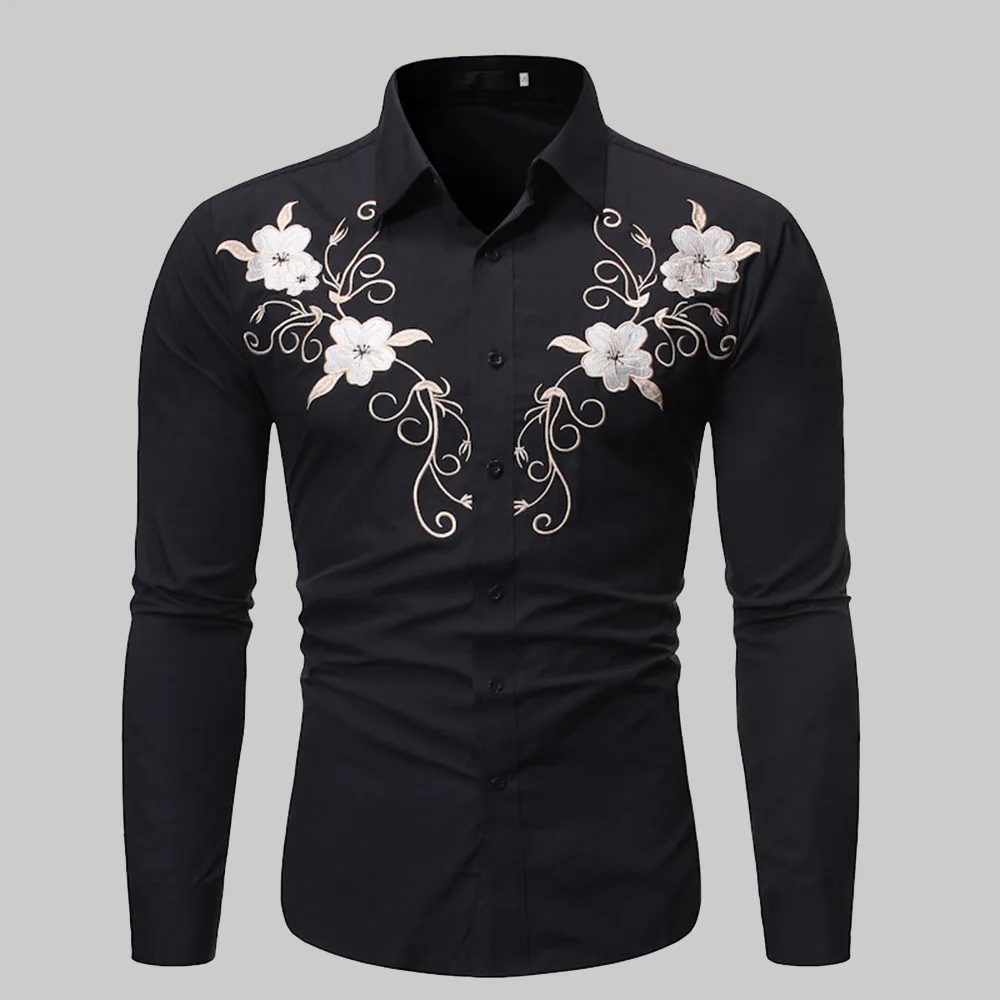 

2021 Summer New Casual Fashion Printing Shirt Long Sleeve Lapel Solid Color Single-breasted Western Style Men's