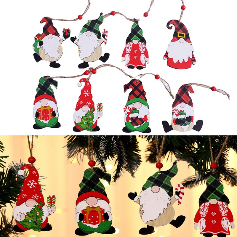 

Wooden Small Pendants Christmas Tree Faceless Elderly Rudolph Pattern Pendants Festival Supply Christmas Decorations Painted