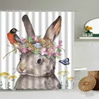 Занавеска для душа с изображением милого кролика, животного, птицы, бабочки, цветов, растений, пасхальное украшение для ванной комнаты, Светонепроницаемый водонепроницаемый экран