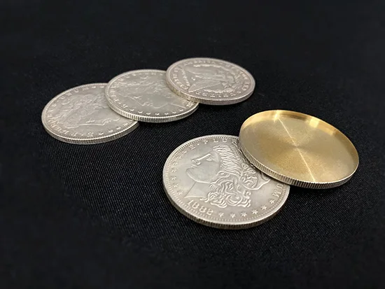 Огненный набор Morgan(1 огненная монета+ 3 монеты Morgan+ 1 раковина Morgan) трюк волшебные фокусы одна монета на две крупным планом Иллюзия реквизит веселье