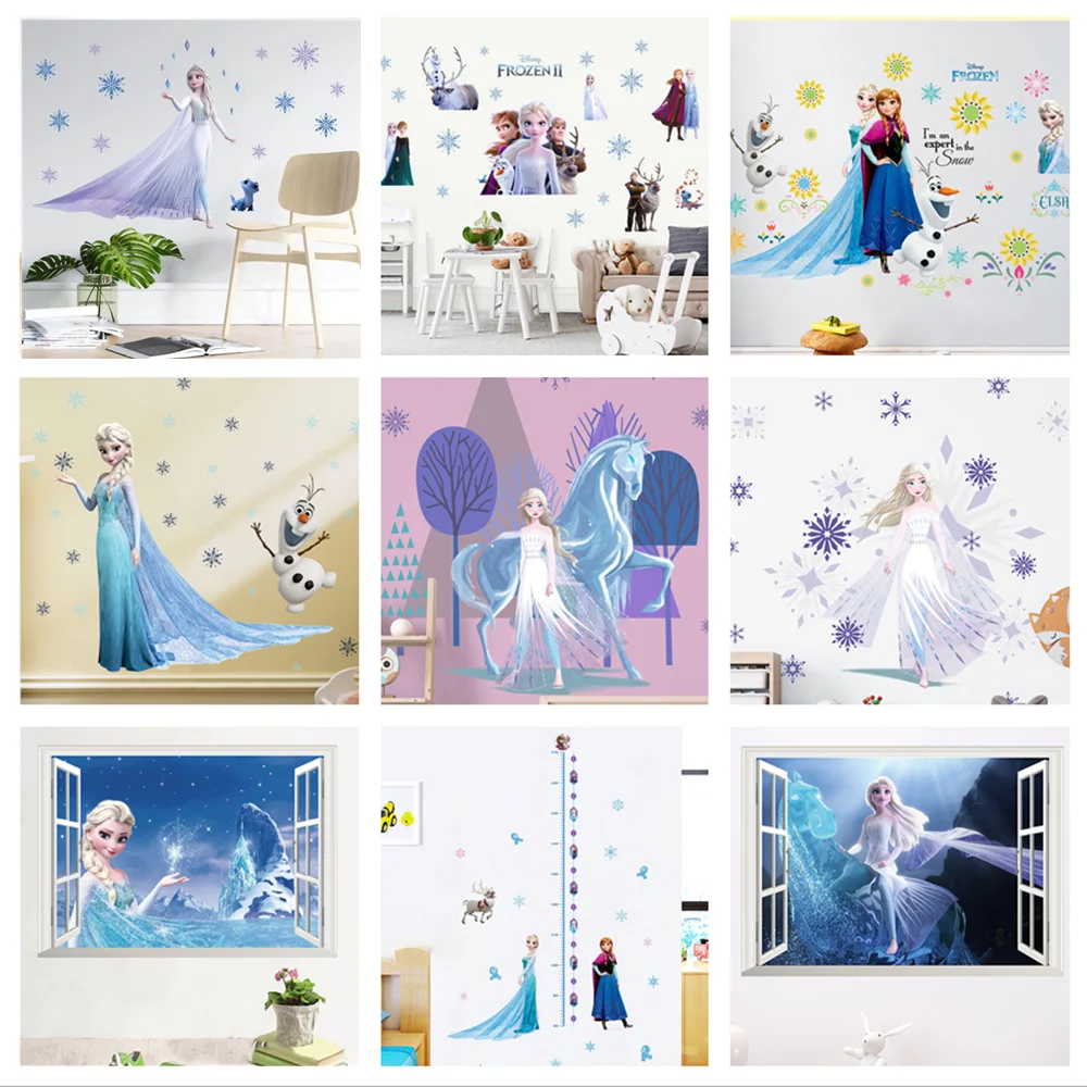 3D Elsa Princess Cartoon Wall Stickers For Children’s Room Living Room Bedroom Wall Decoration Movie Posters Baby Door Sticker
