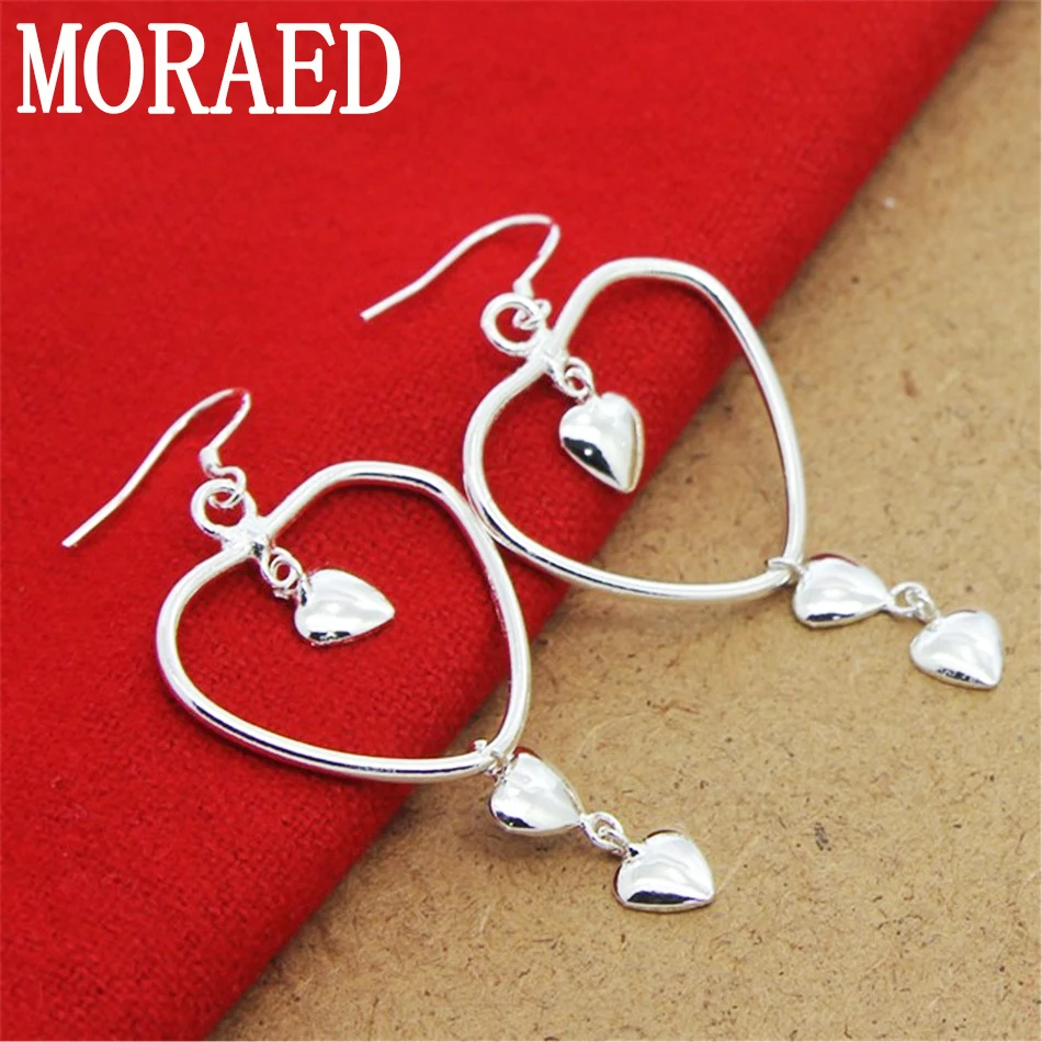 

New Fashion 925 Sterling Silver Earrings Three Heart Small Love Drop Earrings For Woman Lady Wedding Party Jewelry