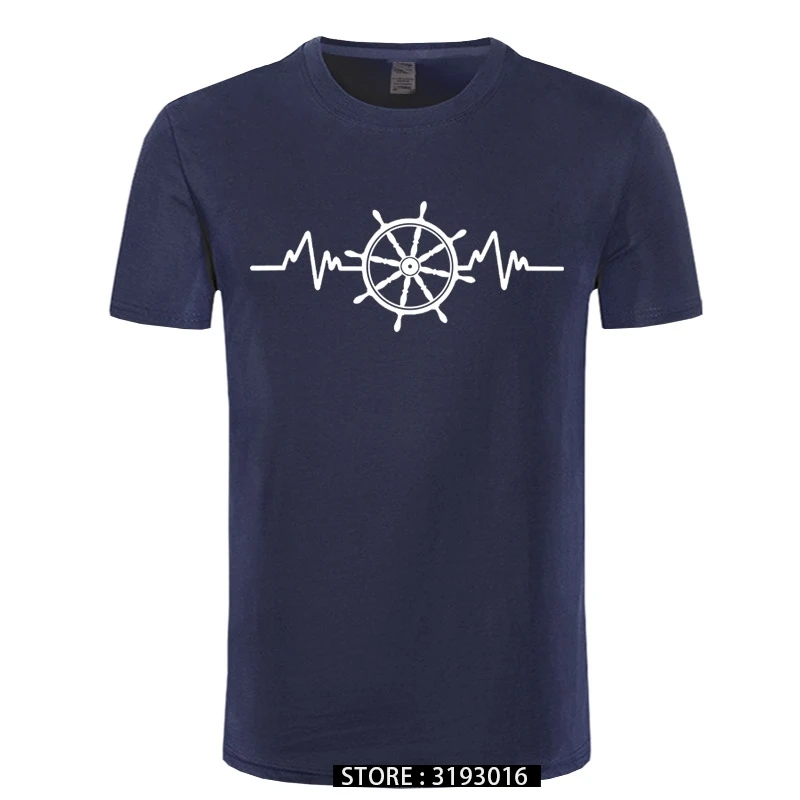

Fashion T-Shirt Men Summer Style T-Shirt Heartbeat Sailing Boat Yacht Captain Owner T-Shirt Fitness T-Shirt