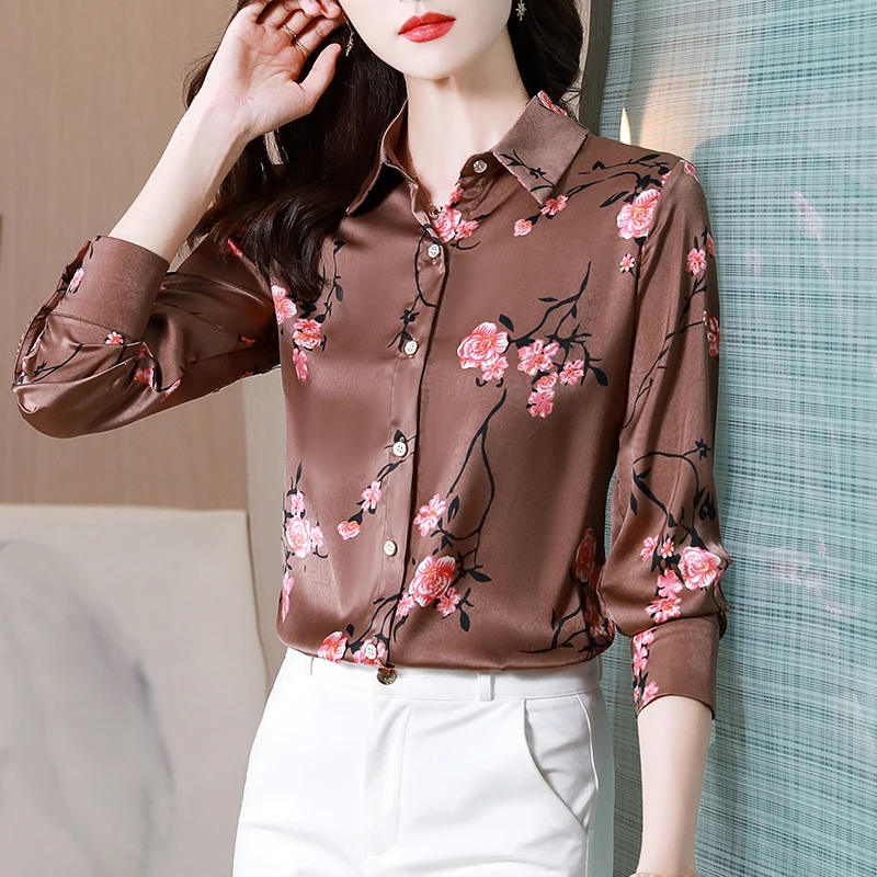 

Autumn White Satin Women Shirts Korean Fashion Long Sleeve Shirt Office Lady Button Up Shirt Camisas Para Mujer Ladies Tops