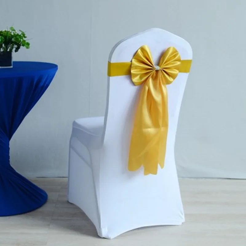 

14 Colours Lycra Chair Sash Long Tail Butterfly Bow Tie Ready Made Sash Spandex Ribbon Wedding Chair Decoration Wholesale