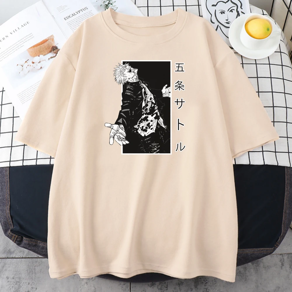 

Jujutsu кайсен Gojo Satoru печати для женщин изображением из мультфильма, футболки для детей, дышащая одежда; Сезон весна-лето; Рубашка для отдыха мо...