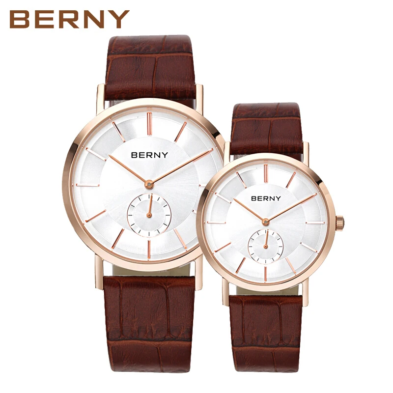Couple Quartz Watch Stainless Steel Case Genuine Leather Waterproof Strap Sapphire Membrane Glass Watches Assistir Casal
