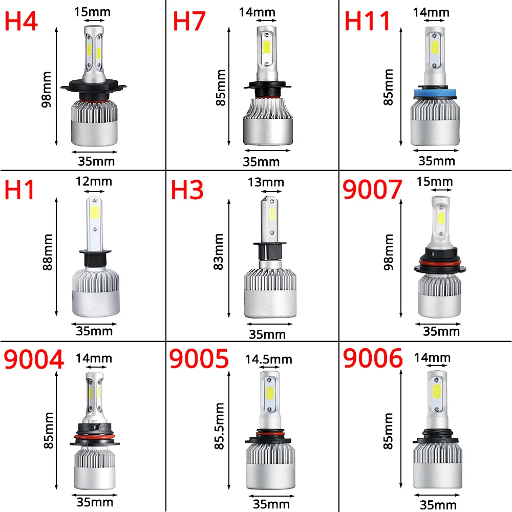 2X S2 COB H4 H7 H11 H1 H13 H3 9004 9005 автомобилей головной светильник противотуманные лампы 72W