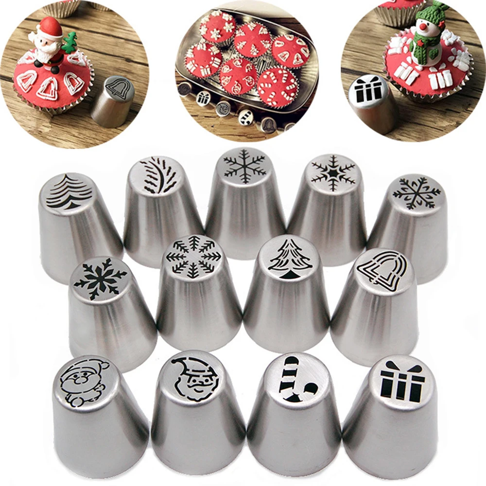 

13pcs Stainless Steel Cupcake Russian Pastry Cream Tips Christmas Icing Piping Nozzles Cake Cream Nozzle Kitchen Pastry Tool