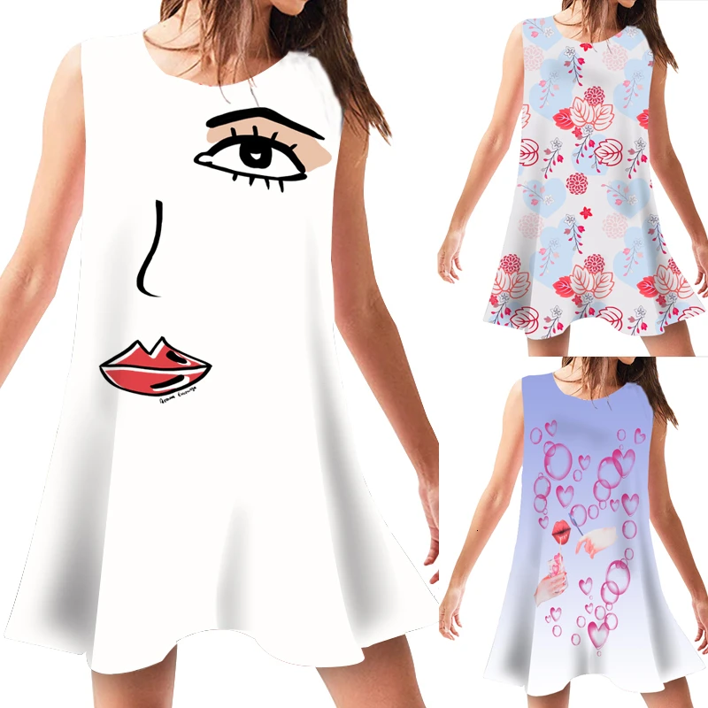 Женские платья летнее платье без рукавов повседневные свободные сарафаны милое