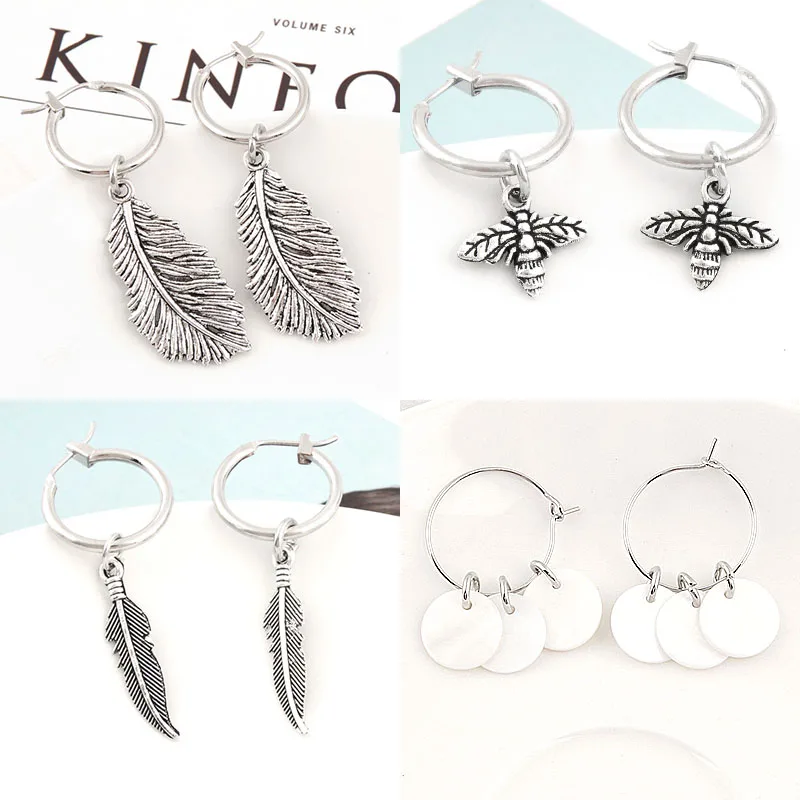 Женские этнические серьги подвески с перьями 1 пара вечерние в виде кружков