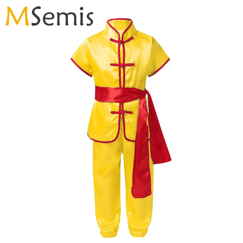 Фото Китайская традиционная одежда Детские Атласные костюмы ушу кунг фу Униформа для