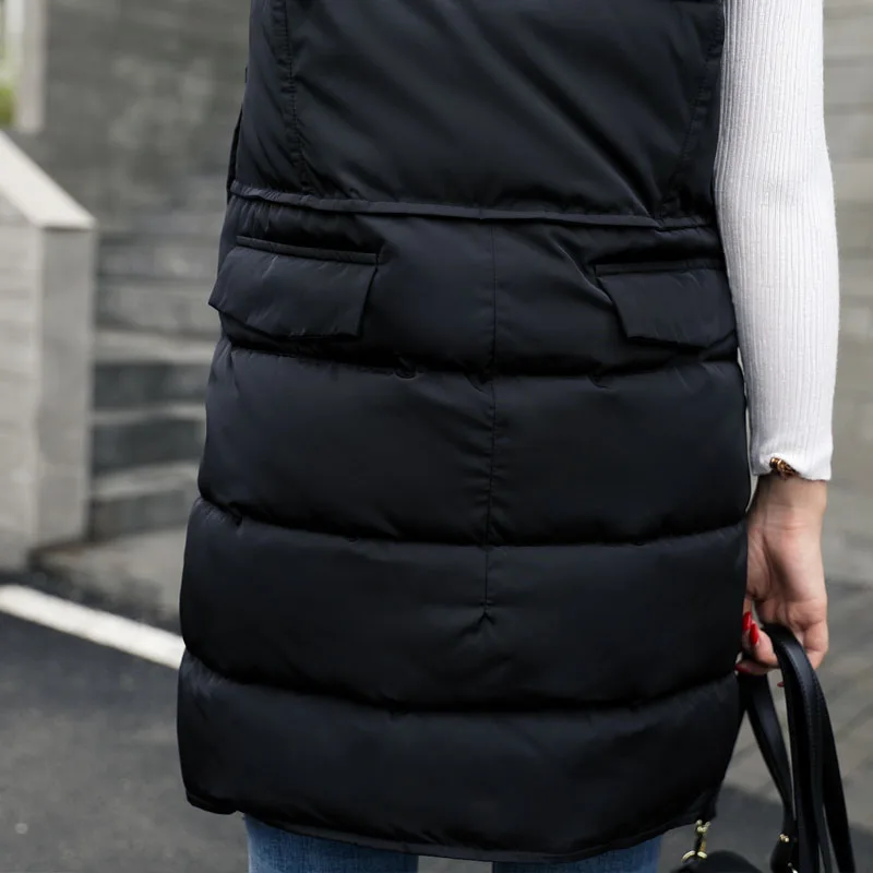 Жилет женский осенне-зимний длинный с капюшоном и карманами | Женская одежда