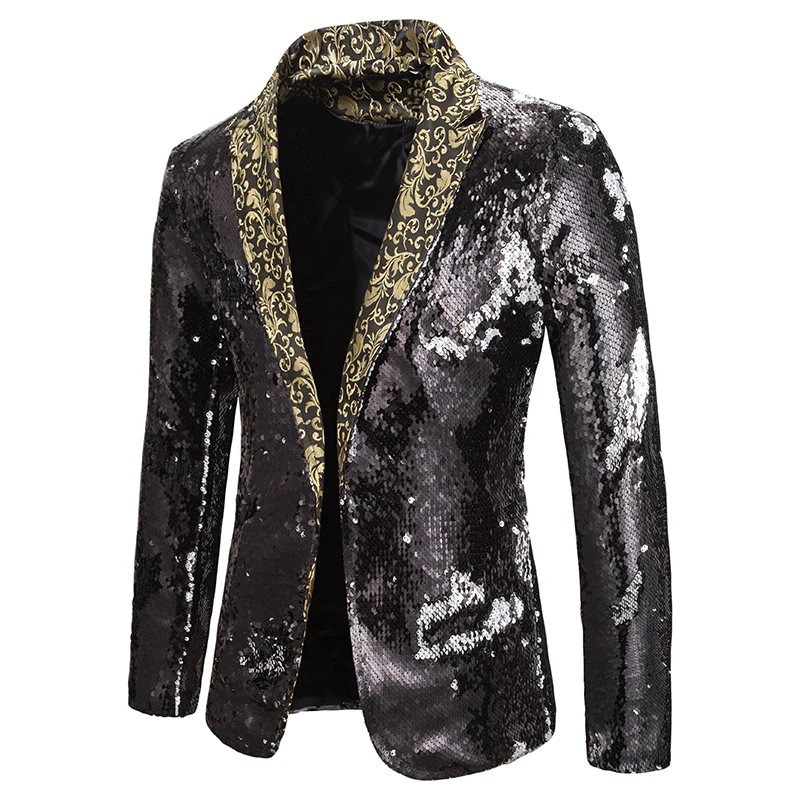 

Fashion New Style Men Suit Jacket New Two-color Sequin Suit Stage Performance Suit Nightclub Bar DJ Singer Suit