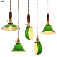 iwhd nordic green glass pendant lights fixtures japanese style bedroom living room wood copper vintage lamp hanging light led