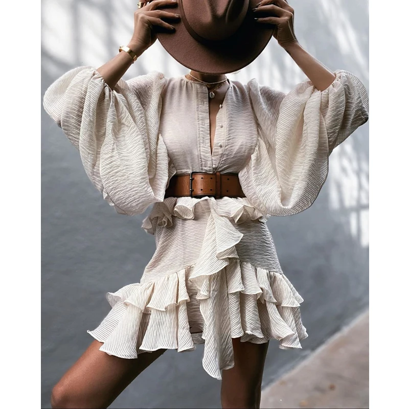 Ins рекомендованное блогерами плиссированное Многоуровневое платье с поясом и