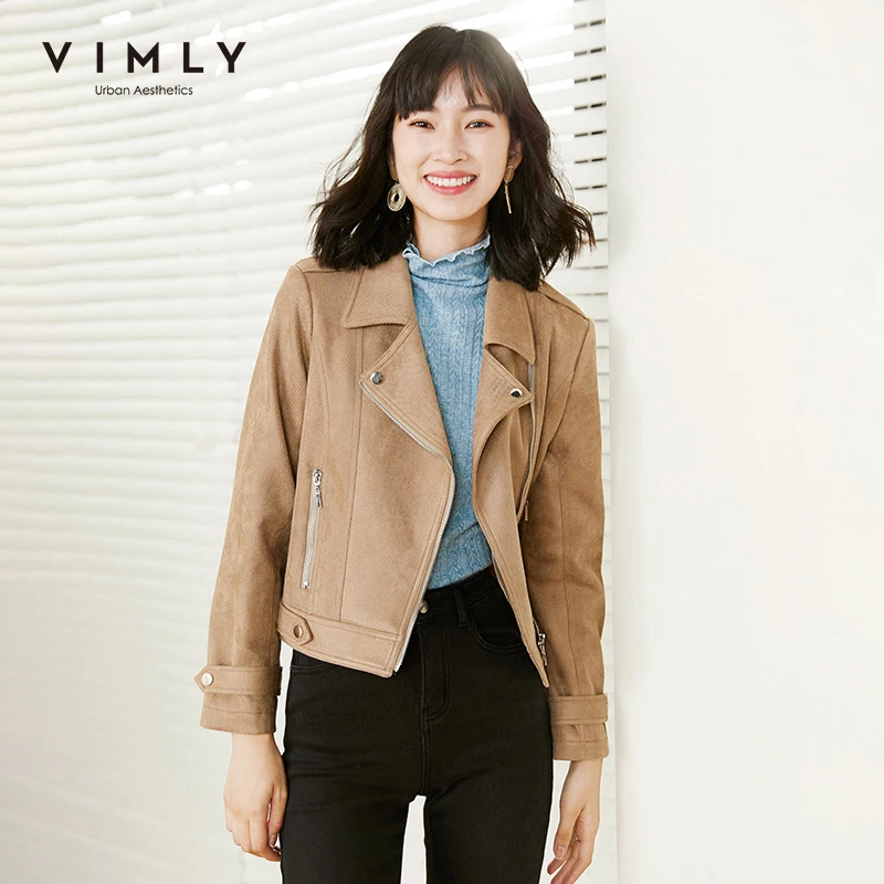 Куртка женская осенне-зимняя кожаная на молнии с отложным воротником | Женская