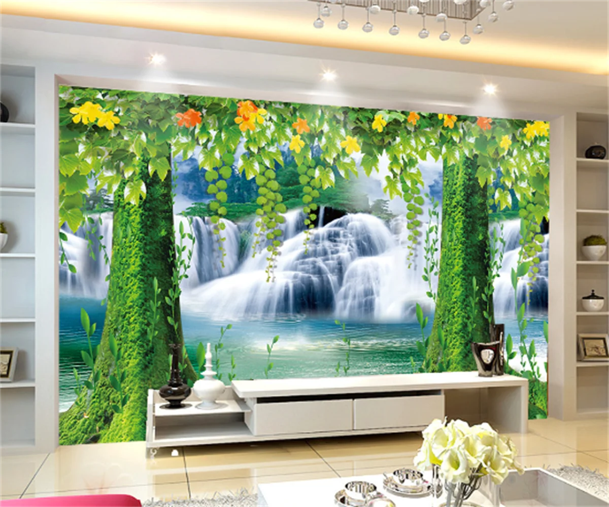 

Beautiful landscape painting TV background wallpaper living room landscape decoration mural professional custom wall covering