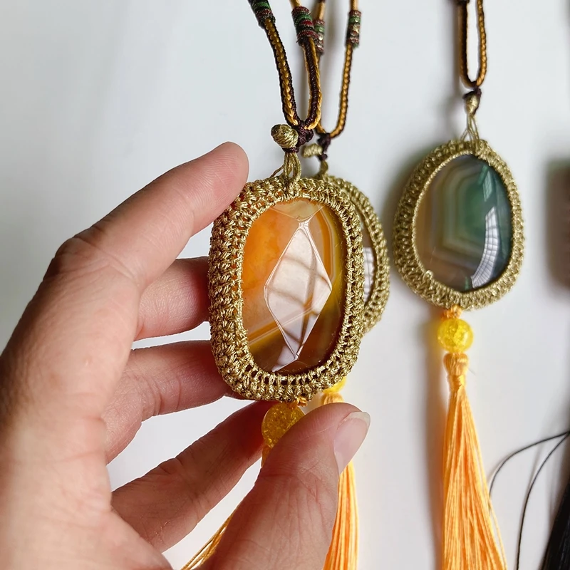 

Natural Stone Agate Charm Hanging Pendant Car Ornament Interial Decoration Tassel Charms Hangings