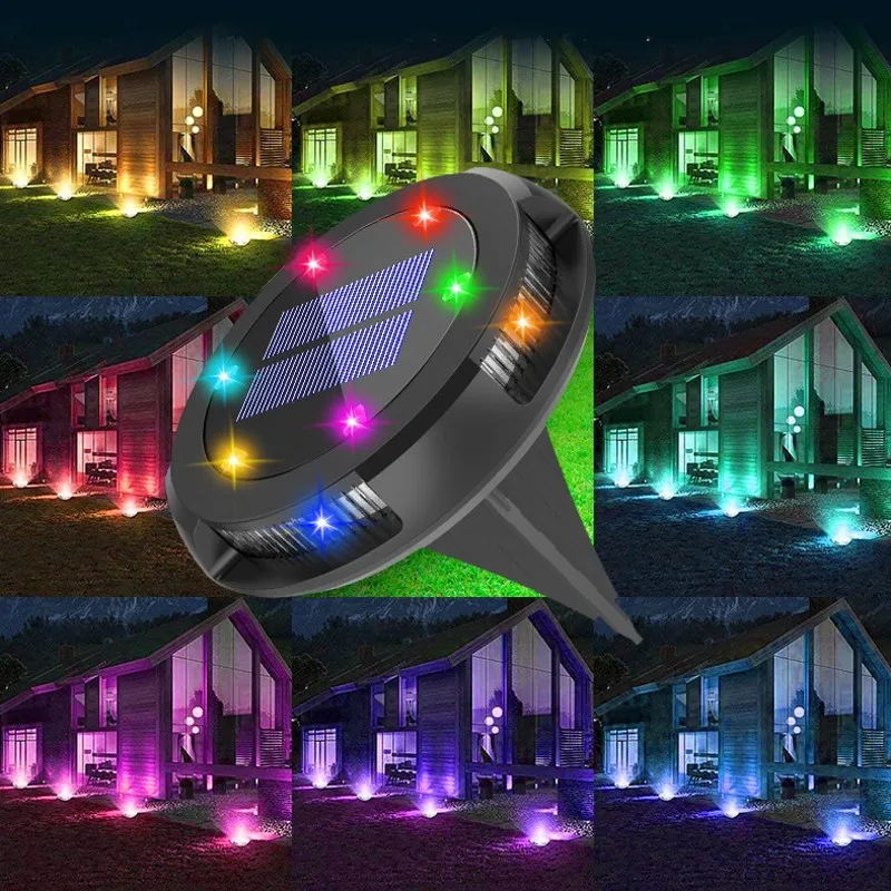 

10LED Solar Garden Lights RGB LED Solar Ground Lights Waterproof Light Underground Sensing Landscape Lights for Lawn Pathway