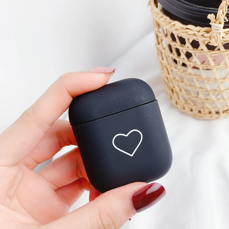 YBD Модный чехол с рисунком маленького сердца для AirPods Air pod Series 1 2 Жесткий Чехол для ПК чехол для Apple Airpods чехол Coque Funda - Цвет: Black Heart