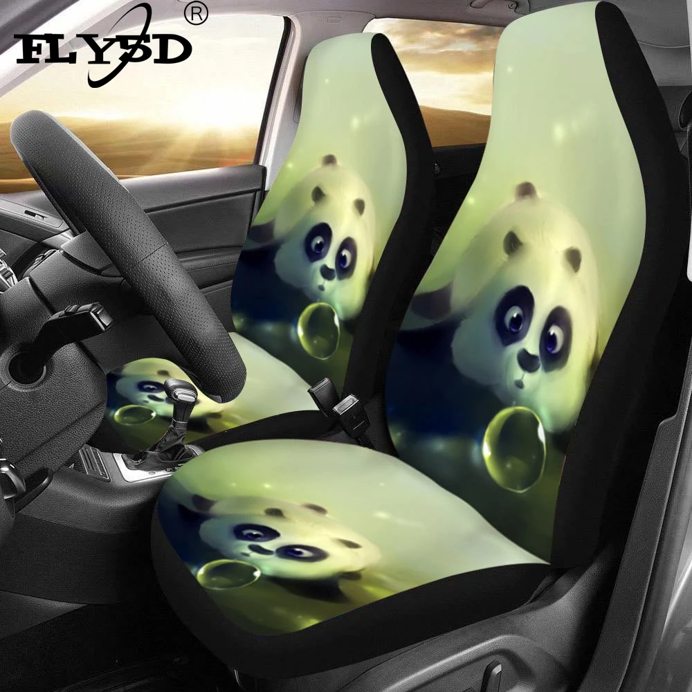 

New 2Pcs Front Car Seat 3D Pink Cartoon Panda Printing Universal Women's Car Seat Cover Full Coverage Protector Seat Cushion