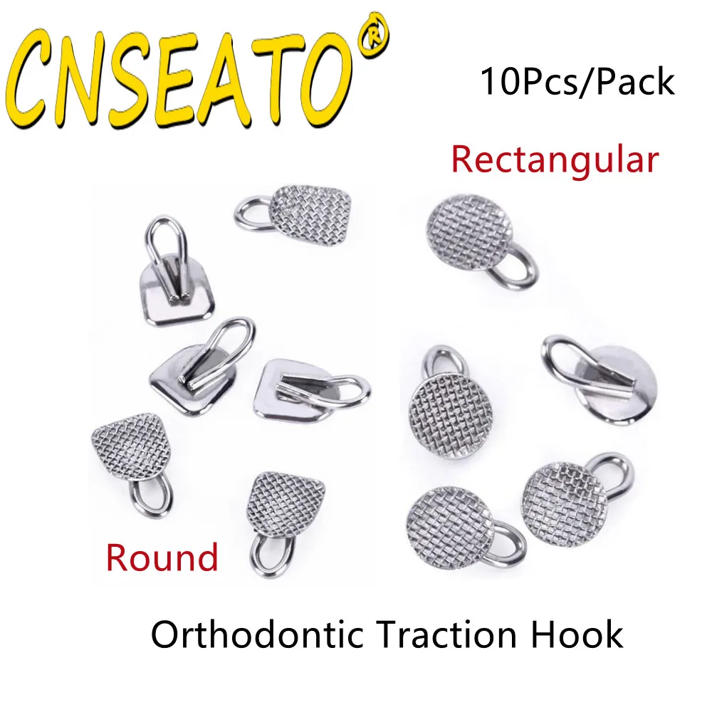 

10Pc Dental Orthodontics Lingual Buttons Traction Hook Caplin Mesh Base Bondable Dentistry Correction Round Rectangular Material